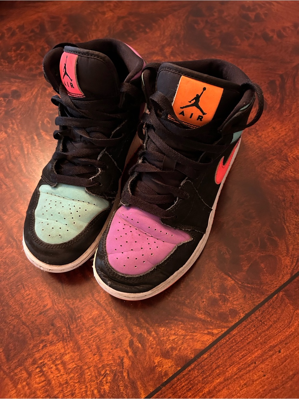 Jordan Air Jordan 1 Mid Colorblock Black Purple Aqua Orange MidTop Sneakers 5.5Y